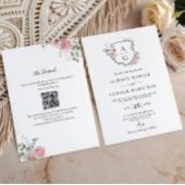 Blush Pink Floral Monogram Wappen QR Code Wedding Einladung