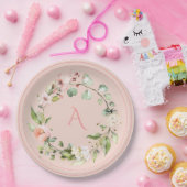 Blush Pink Floral Monogram Wedding Eleganpaper P Pappteller (Party)