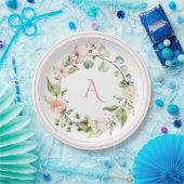 Blush Pink Floral Monogram Wedding Elegant Pappteller (Party)