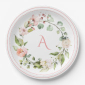 Blush Pink Floral Monogram Wedding Elegant Pappteller (Vorderseite)