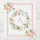 Blush Pink Floral Monogram Wedding Elegant Weinetikett (Einzelnes Label)