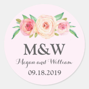 Blush Pink Floral Monogram Wedding Runder Aufkleber