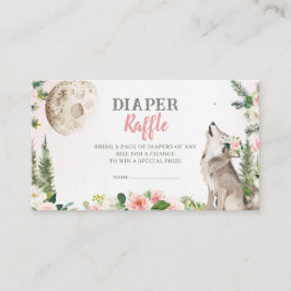 Blush Pink Floral Moon Forest Wolf Diaper Raffle Begleitkarte