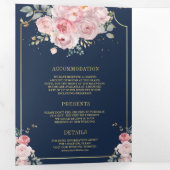 Blush Pink floral Navy Blau All in One Wedding Dreifach Gefaltete Einladung (Innen Erste Seite)