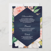 Blush Pink floral Navy Blau All in One Wedding Einladung (Rückseite)