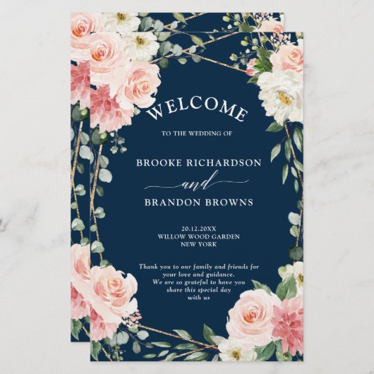 Blush Pink Floral Navy Geometric Wedric Program (Vorne/Hinten)