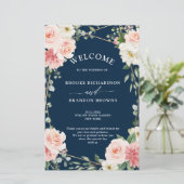 Blush Pink Floral Navy Geometric Wedric Program (Stehend Vorderseite)