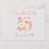 Blush Pink Floral Number 15 Save the Date Ankündigungspostkarte (Vorderseite)