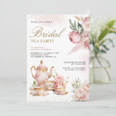 Blush Pink Floral Pampas Tee Party Brautparty Einladung (Stehend Vorderseite)