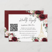 Blush Pink Floral Paris Eiffel Quinceañera QR  RSVP Karte (Vorne/Hinten)