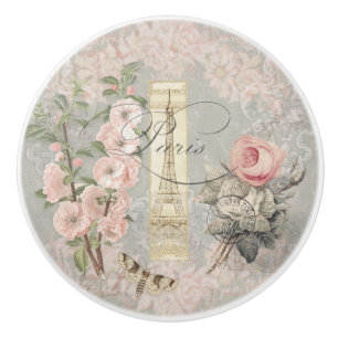 Blush Pink Floral Paris Vintag Französisch Ephemer Keramikknauf