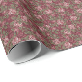Blush Pink Floral Pattern auf Burgund Hintergrund Geschenkpapier (Rolleneckpunkt)