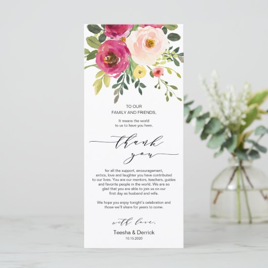 Blush Pink Floral, Place Setting Dankeschön Karten (Stehend Vorderseite)