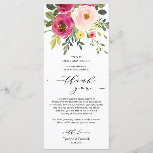 Blush Pink Floral, Place Setting Dankeschön Karten (Vorderseite)