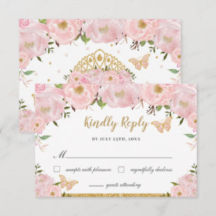 Blush Pink Floral Prinzessin Quinceañera Butterfli RSVP Karte