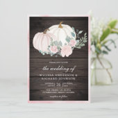 Blush Pink Floral Pumpkin All in One Wood Wedding Einladung (Stehend Vorderseite)
