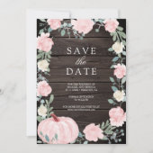 Blush Pink Floral Pumpkin Barn Wood Foto Hochzeit Save The Date (Vorderseite)