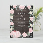 Blush Pink Floral Pumpkin Barn Wood Foto Hochzeit Save The Date (Stehend Vorderseite)