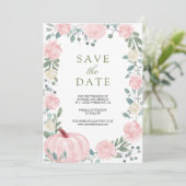 Blush Pink Floral Pumpkin Foto Hochzeit Save The Date (Stehend Vorderseite)