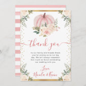 Blush Pink Floral Pumpkin Hochzeit im Herbst Dankeskarte (Vorne/Hinten)