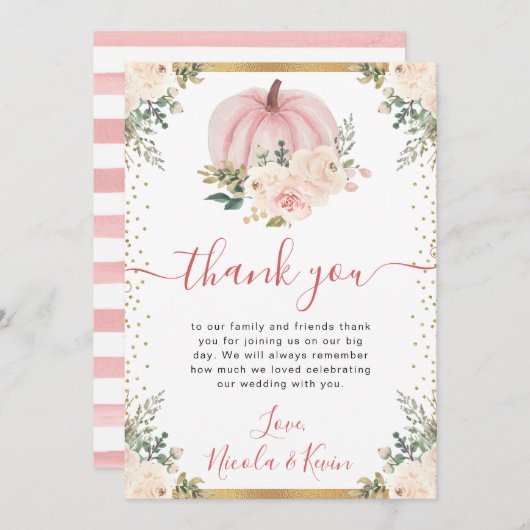 Blush Pink Floral Pumpkin Hochzeit im Herbst Dankeskarte (Vorne/Hinten)