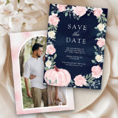 Blush Pink Floral Pumpkin Navy Blue Foto Hochzeit Save The Date