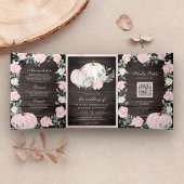 Blush Pink Floral Pumpkin QR Code Hochzeit Holz Dreifach Gefaltete Einladung