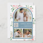 Blush Pink Floral QR Code Dusty Blue Wedding Einladung (Rückseite)