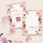 Blush Pink Floral QR Code Wedding Reply By RSVP Karte