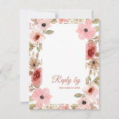 Blush Pink Floral QR Code Wedding Reply By RSVP Karte (Vorderseite)