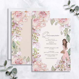 Blush Pink Floral Quinceañera 15. Geburtstag Einladung
