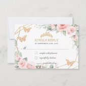 Blush Pink Floral Quinceañera Butterflies Antwort (Vorderseite)