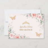 Blush Pink Floral Quinceañera Butterflies Antwort (Rückseite)