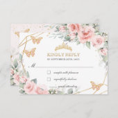 Blush Pink Floral Quinceañera Butterflies Antwort (Vorne/Hinten)