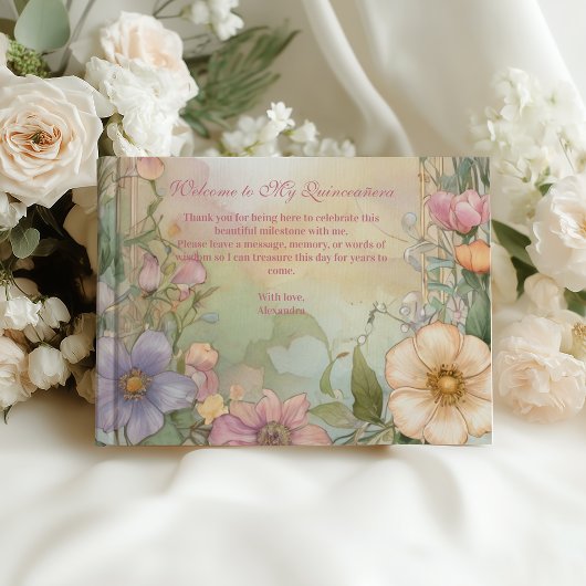 Blush Pink Floral Quinceanera Celebration Gästebuch