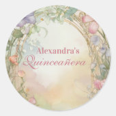 Blush Pink Floral Quinceanera Celebration Runder Aufkleber (Vorderseite)