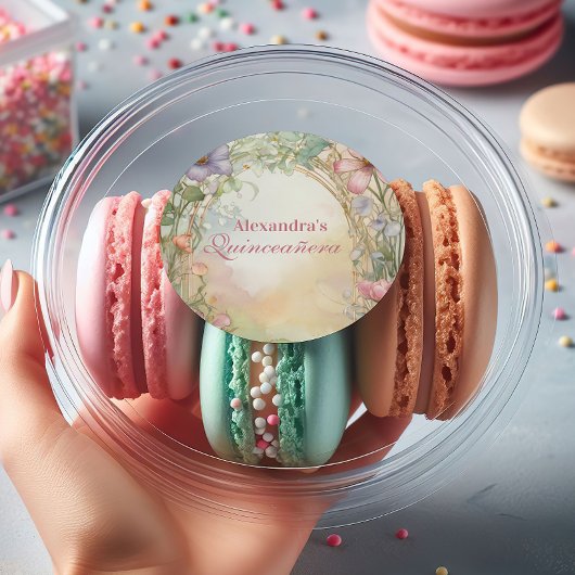 Blush Pink Floral Quinceanera Celebration Runder Aufkleber