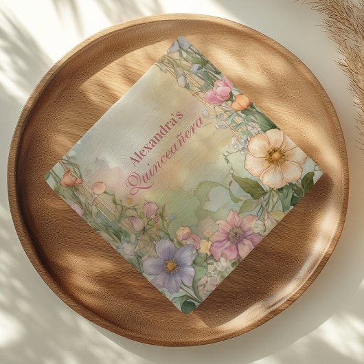 Blush Pink Floral Quinceanera Celebration Serviette