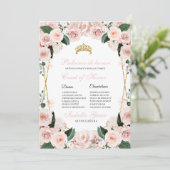 Blush Pink Floral Quinceanera Gerichtshof für Ehre Einladung (Stehend Vorderseite)