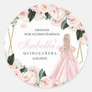Blush Pink Floral Quinceanera Round Stickers