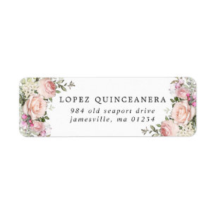 Blush Pink Floral Quinceanera Rücksendeadresse