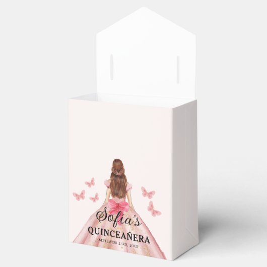 Blush Pink Floral Quinceañera Schmetterlinge Geschenkschachtel (Geöffnet)