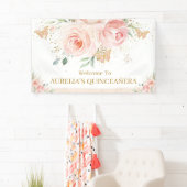 Blush Pink Floral Quinceañera Sweet 16 Hintergrund Banner (Insitu)