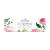 Blush Pink Floral Quinceañera Tiara Rücksendeadres (Vorne)