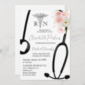 Blush Pink Floral RN Pflegestudio Party Einladung (Vorne/Hinten)