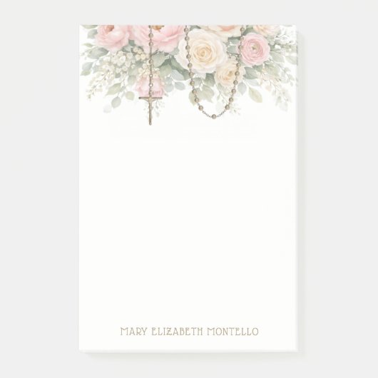 Blush Pink Floral Rosary Catholic  Post-it Klebezettel (Vorderseite)