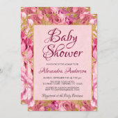 Blush Pink Floral Rose Babydusche Monogramm Einladung (Vorne/Hinten)