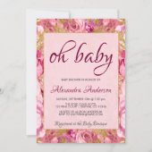 Blush Pink Floral Rose Babydusche Monogramm Einladung (Vorderseite)