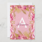 Blush Pink Floral Rose Babydusche Monogramm Einladung (Rückseite)