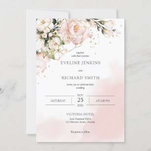Blush Pink Floral Rose Boho Hochzeit Einladung